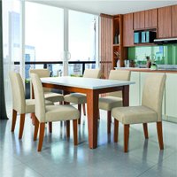 Conjunto Sala de Jantar Mesa Miami 1,60m 6 Cadeiras Trieste Dobuê - Madeirado / Bege