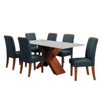 Conjunto de Mesa Sala de Jantar Tampo com Vidro 1,80m 6 Cadeiras Grécia Dobuê - Madeirado/Grafite