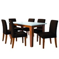 Conjunto Sala de Jantar Mesa Miami 1,60m de 6 Cadeiras Trieste Dobuê Madeirado/Chocolate