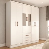Guarda-Roupa Solteiro Elise com Espelho 6 Portas 2 Gavetas Branco - Panorama Móveis