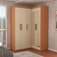 Guarda-Roupa Solteiro Modulado Odisseia 5 Portas 12 Prateleiras com Espelho Cinamomo/Off White - Panorama Móveis