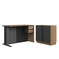 Conjunto de Escritorio com 2 Peças Mesa com gavetas e Balcão 2 Portas CJ8080 Mel Grafite