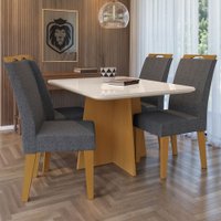 Mesa de Jantar 4 Lugares Evora com Vidro Nature/Cinza - Art Panta