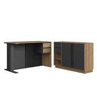 Conjunto de Escritorio com 2 Peças Mesa com gavetas e Balcão 2 Portas com Gavetas CJ8052 Mel Grafite