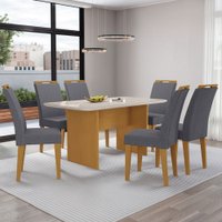 Mesa de Jantar 6 Lugares Cairo Evora com Vidro Nature/Cinza - Art Panta