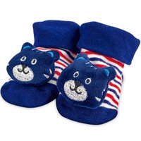 Meia Infantil Divertida Algodão Menino Antiderrapante 6 a 12 meses Bichinho Azul Tigre