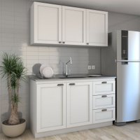 Cozinha Compacta Essenza para Pia 5 Portas 3 Gavetas 100% Mdf Branco Fosco - Panorama Móveis