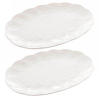 Kit 2 Travessas de Porcelana Branca para Servir Bandeja Lyor 36,5x24cm New Bone Butterfly Flower
