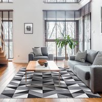 Tapete de Sala Antiderrapante 2x1,35m Geométrico Odessa Branyl - Preto e Branco