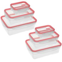 Conjunto de 6 Potes Plásticos com Tampas Herméticas com Travas 300ml 1,24L e 2,5L Sanremo Coral