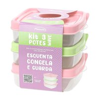 Conjunte de 3 Potes de Plástico 600ml Plasvale Vasilhas com Tampa Quadrado Colorido