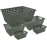 Kit de 5 Caixas Organizadoras Coza Cesto Plástico Flora Verde Amazon Pequenos Médios Grande