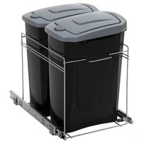 Lixeira Dupla Deslizante Cozinha 15Litros Preta Aço Inox Corrediças Embutir Masutti Tampa Click