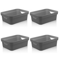Conjunto de 4 Caixas Organizadoras Cube Média 10,5L Plástico com Alças Laterais Chumbo OU