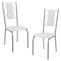 Kit 2 Cadeiras Cromada Sala Jantar 2C076CR Corino Branco Kappesberg