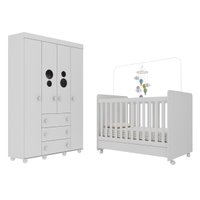 Berço Americano 3 em 1 com Rodízios e Guarda-Roupa 4 Portas 3 Gavetas Pimpolho Multimóveis MP4386 Branco