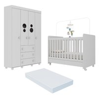 Berço Americano 3 em 1 com Colchão Incluso/Rodízios e Guarda-Roupa 4 Pts Pimpolho Multimóveis MP4387 Branco