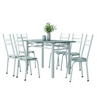 Conjunto De Mesa Sala de Jantar Leia Com 6 Cadeiras Tubular Granito 1,40m Artefamol - Branco Flor