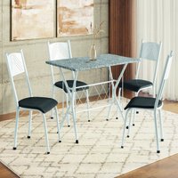 Conjunto de Mesa Sala De Jantar Bruna 1,20m Com 4 Cadeiras Granito Tubular Artefamol - Branco / Preto