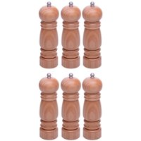 Kit 6 Moedores de Sal Pimenta 5x17cm Bambu Lyor Manual Triturador Temperos Buffet Restaurante Cozinha