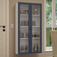 Cristaleira Suspensa 70 cm 2 Portas de Vidro Vik Madesa - Branco/Azul