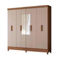 Guarda Roupa Casal Com Espelho 8 Portas 2 Gavetas Madeirado/Off White Marajó Moval
