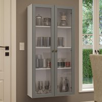 Cristaleira Suspensa  Branco/Cinza  70 cm 2 Portas de Vidro Vik Madesa
