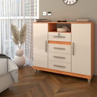 Cômoda Reducio 2 Portas 4 Gavetas Cinamomo/Off White - Panorama Móveis