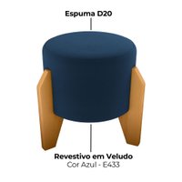 Puff Decorativo Para Sala Luxo 44x44 cm Veludo Azul Milani Store