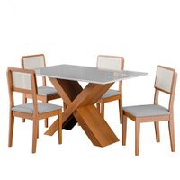 Conjunto de Mesa Sala de Jantar Tampo com Vidro 1,36m Grécia de 4 Cadeiras Santiago Dobuê