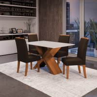 Conjunto de Mesa Sala de Jantar Tampo com Vidro 1,36m 4 Cadeiras Grécia Dobuê - Madeirado/Chocolate