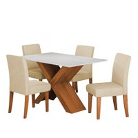 Conjunto de Mesa Sala de Jantar Tampo com Vidro 1,36m Grécia 4 Cadeiras Trieste Dobuê - Madeirado / Bege