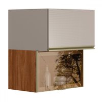 Armário Aéreo Cozinha 60 Cm Proença 2 Portas 100% Mdf com Vidro Nogueira/Nude - Demóbile