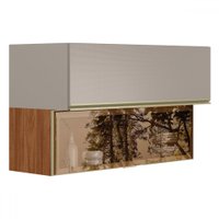 Armário Aéreo Cozinha 120 Cm Proença 2 Portas 100% Mdf com Vidro Nogueira/Nude - Demóbile