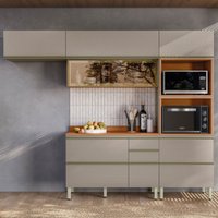Cozinha Completa Proença 6 Portas 5 Gavetas 100% Mdf com Vidro Dp2704rf Nogueira/Nude - Demóbile