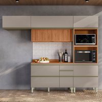 Cozinha Completa Proença 6 Portas 5 Gavetas Ripado 100% Mdf Dp2704rp Nogueira/Nude - Demobile