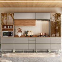 Cozinha Completa Proença 8 Portas 9 Gavetas 100% Mdf com Vidro Dp3302mf Nogueira/Nude Prime Tx - Demóbile