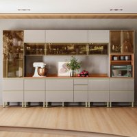 Cozinha Completa Proença 12 Portas 10 Gavetas 100% Mdf com Vidro Dp3702rf Nogueira/Nude Prime Tx - Demobile
