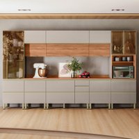 Cozinha Completa Proença 12 Portas 10 Gavetas 100% Mdf com Vidro Dp3702mf Nogueira/Nude Prime Tx - Demobile