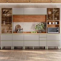 Cozinha Completa Proença 9 Portas 9 Gavetas 100% Mdf com Vidro Dp3102mf Nogueira/Nude - Demobile