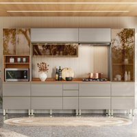Cozinha Completa Proença 8 Portas 9 Gavetas 100% Mdf com Vidro Dp3302rf Nogueira/Nude - Demóbile