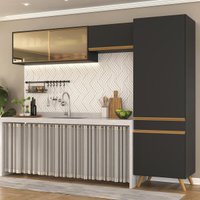 Armário Cozinha Modulada Compacta com Vidros 252cm 3 Peças Veneza Multimóveis MP2300