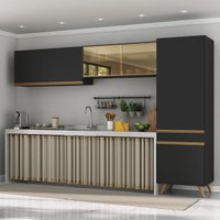 Armário Cozinha Modulada Compacta com Vidros 302cm 3 Peças Veneza Multimóveis MP2299