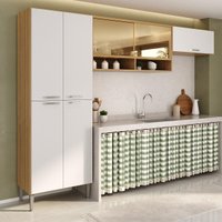 Armário Cozinha Modulada Compacta com Vidros 270cm 3 Peças Paris Multimóveis MP2297 Madeirado/Branco