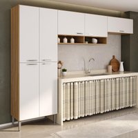 Armário Cozinha Modulada Compacta 270cm 3 Peças Paris Multimóveis MP2298 Madeirado/Branco