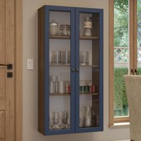 Cristaleira Suspensa 70 cm 2 Portas de Vidro Vik Madesa - Rustic/Azul