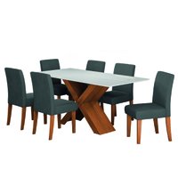 Conjunto de Mesa Sala de Jantar Tampo com Vidro 1,80m Grécia 6 Cadeiras Trieste Dobuê