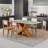 Conjunto de Mesa Sala de Jantar Tampo com Vidro 1,80m Grécia 6 Cadeiras Santiago Dobuê