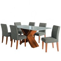 Conjunto de Mesa Sala de Jantar Tampo com Vidro 1,60m Grécia 6 Cadeiras Creta Dobuê