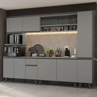 Armário de Cozinha Completa 280 cm Cinza Nice Madesa 03